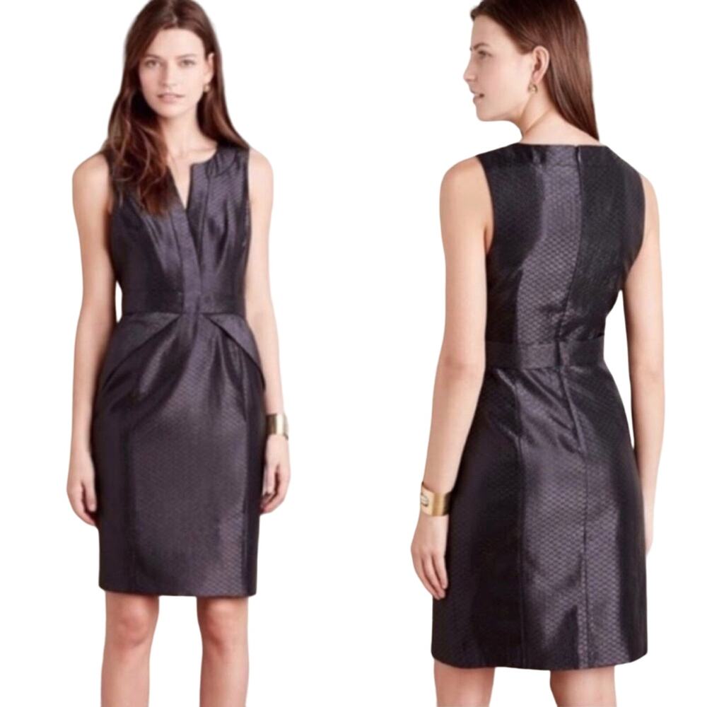 Anthropologie Maeve Cross Front Black Shimmering Sheath Dress size 0P